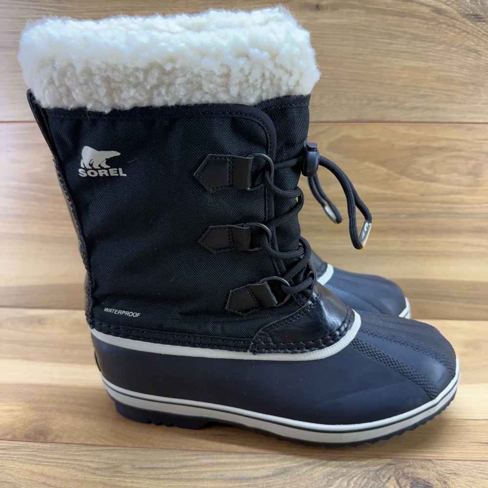 Sorel Yoot Pac Snow Boots Youth Big Kids 5 Black Sherpa Outdoor Insulated